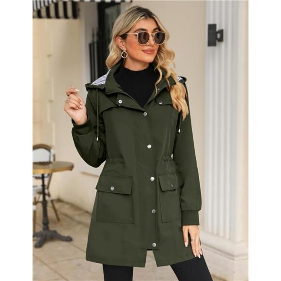 Rain Jacket Women Lightweight Raincoat Waterproof Windbreaker - Picture 3 of 6